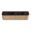 MONDIAZ KURVE 180cm Meuble salle de bain avec module 25 G et D - couleur Oak - 2 tiroirs - 2 portes - vasque CLOUD double - 2 trous de robinet - Urban SW1138506