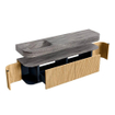 MONDIAZ THOR-DLUX 180cm badmeubel ronding links + rechts kleur Oak met 2 lades en 2 deuren. Vrijhangende wastafel CLOUD Links zonder kraangat kleur Oza. SW1466286