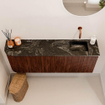 Mondiaz JOYA-DLUX Meuble de salle de bains - 111.6cm - arrondi gauche couleur Ruby - Vasque FAYE position droite Sans trou de robinet couleur Lava SW1423685