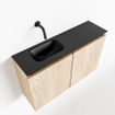 MONDIAZ TURE Kit lave-mains - 80x23x50cm - 0 trou de robinet - 2 portes - chêne blanchi mat - Lavabo à gauche - Solid Surface Noir SW475493