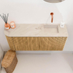 Mondiaz JOYA-DLUX 91.6cm toiletmeubel - ronding links kleur Oak - Wastafel FAYE positie Rechts Zonder kraangat kleur Frappe. SW1421946