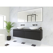 HR Matrix ensemble de meubles de salle de bain 3d 160cm 2 tiroirs sans poignée avec bandeau couleur noir mat avec plateau noir mat SW857146