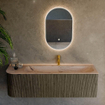 MONDIAZ KURVE-DLUX Meuble de salle de bains 145cm arrondi à gauche couleur Shadow avec 1 tiroir et 1 porte. Lavabo BIG LARGE à droite 1 trou de robinet Arena. SW1431446