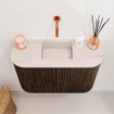 Mondiaz JOYA-DLUX Meuble de toilette 63,2 cm - arrondis gauche et droite couleur Noyer - Vasque FAYE position Milieu Sans trou de robinet couleur Meli SW1424450
