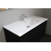 Basic Bella Meuble salle de bains avec lavabo céramique avec miroir et éclairage Blanc 100x55x46cm 1 trou de robinet Noir mat SW491831