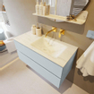 Mondiaz VICA-DLUX ensemble de meuble de salle de bain - 100cm - meuble sous-vasque argile - 2 tiroirs - lavabo encastré nuage droite - sans trous de robinet - version haute de 60cm - opalo SW1086544