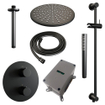 BRAUER Black Edition douche de pluie encastrée thermostatique - 3 voies - rond - set 90 - pomme de douche 30cm - bras de plafond - douchette barre - flexible de douche - barre de douche intégrée - noir mat SW1159218