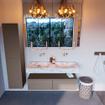 Mondiaz ALAN-DLUX Ensemble de meuble - 120cm - meuble Smoke mat - 2 tiroirs - Lavabo Cloud Glace suspendu - vasque Gauche et droite - 0 trous de robinet SW805824