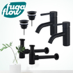 FugaFlow Eccelente Sobrado Kit robinet lavabo - pour double vasque - robinet bas - bonde non-obturable - siphon design bas - Noir mat SW1124232