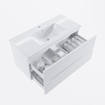 MONDIAZ VICA 100cm meuble sous lavabo Talc 2 tiroirs. Lavabo DENIA centre 1 trou de robinet, couleur Blanc Brillant. SW1381791