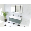HR Matrix ensemble de meubles de salle de bain 3d 120cm 1 tiroir sans poignée avec poignée en couleur petrol matt avec lavabo seulement 2 trous pour robinet blanc SW857115