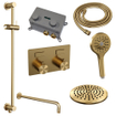 BRAUER Gold Edition Douche de tête thermostatique encastrée - boutons poussoirs - SET 69 - douche de tête 20cm - bras mural courbé - douchette 3 jets - flexible de douche - barre de douche intégrée - or brossé PVD SW925677