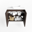 Mondiaz Fowy Meuble de toilette - 60x50x23cm - marron foncé mat - 0 trous de robinet - lavabo centré - 2 portes - solid surface - plan en mélamine - lavabo : blanc SW761358