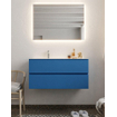 Mondiaz VICA ensemble de meuble de salle de bain - 100cm - meuble sous-vasque jeans - 2 tiroirs - lavabo cloud gauche - 1 trou de robinet - miroir LED - version XL 60cm de haut SW1098198