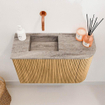 Mondiaz JOYA-DLUX 61.6cm toiletmeubel - ronding rechts kleur Oak - Wastafel FAYE positie Links Zonder kraangat kleur Oza. SW1424126