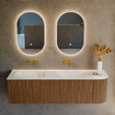 MONDIAZ KURVE-DLUX 155cm Meuble salle de bain avec module 25 D - couleur Walnut - 2 tiroirs - 1 porte - vasque LEAF double / gauche - sans trou de robinet - couleur Opalo SW1137664