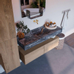 Mondiaz ALAN-DLUX Ensemble de meuble - 120cm - meuble Washed Oak mat - 2 tiroirs - Lavabo Cloud Lava suspendu - vasque Centre - 0 trous de robinet SW808720