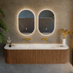 MONDIAZ KURVE-DLUX 170cm Meuble salle de bain avec module 25 G et D - couleur Walnut - 1 tiroir - 2 portes - vasque BIG LARGE centre - sans trou de robinet - couleur Ostra SW1137842