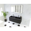 HR badmeubelen Matrix 3D Ensemble meuble de salle de bains 120cm 2 tiroirs sans poignée avec bande de préhension en couleur Noir mat avec lavabo Djazz double 2 trous de robinet noir mat SW857085