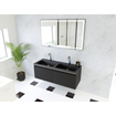 HR Matrix ensemble meuble de salle de bain 3d 120cm 2 tiroirs sans poignée avec bandeau couleur noir mat avec vasque djazz double 2 trous de robinetterie noir mat SW857085