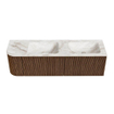 MONDIAZ KURVE-DLUX 155cm Meuble salle de bain avec module 25 G - couleur Walnut - 2 tiroirs - 1 porte - vasque LEAF double / droite - 2 trous de robinet - couleur Frappe SW1137479