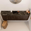 Mondiaz JOYA-DLUX 123,2cm meuble WC - arrondi gauche et droite couleur Walnut - Lavabo FAYE position Centrale 1 trou de robinet couleur Lava. SW1422480