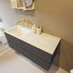 Mondiaz VICA-DLUX ensemble de meuble de salle de bain - 120cm - meuble sous-vasque gris foncé - 4 tiroirs - lavabo encastré cloud gauche - sans trous de robinet - version haute de 60cm - opalo SW1087849