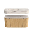 MONDIAZ THOR-DLUX 100cm badmeubel ronding links + rechts kleur Oak met 1 lade en 2 deuren. Vrijhangende wastafel CLOUD Links zonder kraangat kleur Nata. SW1467499