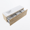 MONDIAZ VICA meuble sous lavabo 150cm Chêne blanchi 2 tiroirs. Lavabo CLOUD gauche 1 trou de robinet, couleur Talc. SW1381827