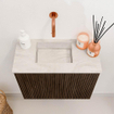 Mondiaz JOYA-DLUX 50cm toiletmeubel - kleur Walnut - Wastafel FAYE positie Links Zonder kraangat kleur Ostra. SW1422562