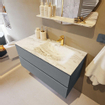 MONDIAZ VICA-DLUX Ensemble meuble de salle de bains - 100cm - meuble bas plata - 2 tiroirs - lavabo encastré cloud droit - 1 trou de robinet - version haute 60cm - glace SW1088302