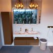 Mondiaz ALAN-DLUX Ensemble de meuble - 120cm - meuble Rust mat - 2 tiroirs - Lavabo Cloud Glace suspendu - vasque Gauche et droite - 2 trous de robinet SW805829
