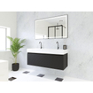 HR badmeubelen Matrix 3D Ensemble meuble de salle de bains 120cm 1 tiroir sans poignée avec bande de préhension en couleur Noir mat avec lavabo Kube 2 trous de robinet blanc SW857106