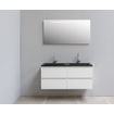 Basic Bella Meuble salle de bains avec lavabo acrylique avec miroir et éclairage Noir 120x55x46cm 2 trous de robinet Blanc brillant SW491845