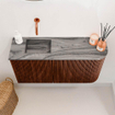 Mondiaz JOYA-DLUX 81.6cm toiletmeubel - ronding rechts kleur Ruby - Wastafel FAYE positie Links Zonder kraangat kleur Sombra. SW1425692