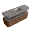 MONDIAZ THOR-DLUX 150cm badmeubel ronding links + rechts kleur Walnut met 1 lade en 2 deuren. Vrijhangende wastafel CLOUD Midden 1 kraangat kleur Oza. SW1464863