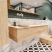 ENSEMBLE DE MEUBLE MONDIAZ LUSH - 150 cm - 1 tiroir - lavabo BARCO - vasque à gauche - 0 trous de robinet - chêne blanchi SW409602