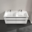 Villeroy & Boch Subway 3.0 meuble sous-lavabo - 130x55x45cm - avec poignée Volcano Black 2 découpes pour siphon à gauche et à droite panneau de particules Pure White SW701677