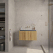 Adema Holz Ensemble meuble salle de bains - 80x45x45cm - 1 vasque en céramique blanche - sans trou de robinet - 1 tiroir - miroir - Caramel SW857466