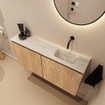MONDIAZ TURE-DLUX Meuble toilette - 100cm - Washed Oak - EDEN - vasque Ostra - position droite - sans trou de robinet SW1105136