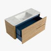 Mondiaz CIRO-DLUX Meuble de salle de bains - 110x45x50cm - vasque en solid surface Opalo - 1 bassin central - sans trous de robinet - 2 tiroirs - Chêne SW1531012