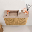 Mondiaz JOYA-DLUX Meuble de toilette 61,6cm - arrondi droit couleur Chêne - Vasque FAYE position Gauche 1 trou de robinet couleur Arena SW1423883