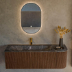 MONDIAZ KURVE-DLUX meuble de salle de bains 135cm avec module 25 R couleur noyer avec 1 tiroir et 1 porte. Vasque BIG MEDIUM gauche 1 trou de robinetterie couleur lave. SW1137248