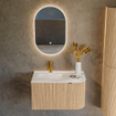 MONDIAZ KURVE-DLUX meuble de salle de bains 75 cm avec module 25 R couleur Oak avec 1 tiroir et 1 porte. Lavabo GRUNNE gauche 1 trou de robinet couleur Ostra. SW1137711