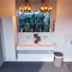 Mondiaz ALAN-DLUX Ensemble de meuble - 130cm - meuble Talc mat - 2 tiroirs - Lavabo Cloud Ostra suspendu - vasque Gauche et droite - 0 trous de robinet SW806975