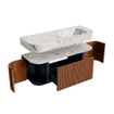 MONDIAZ THOR-DLUX 120cm meuble de salle de bains arrondi gauche + droite couleur Ruby avec 1 tiroir et 2 portes. Vasque suspendue CLOUD Droite 1 trou de robinet couleur Glace. SW1463091