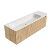 MONDIAZ KURVE-DLUX Meuble de salle de bains 145 cm avec module 25 R couleur chêne avec 1 tiroir et 1 porte. Lavabo BIG LARGE gauche sans trou de robinet couleur Ostra. SW1137741