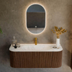 MONDIAZ KURVE-DLUX Meuble de salle de bains 120 cm avec module 25 Len R couleur Walnut avec 1 tiroir et 2 portes. Lavabo BIG SMALL central 1 trou de robinet couleur Ostra. SW1137821