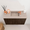 Mondiaz JOYA-DLUX 60cm meuble de salle de bains - couleur Walnut - Vasque FAYE position Milieu 1 trou de robinet couleur Saba SW1424633