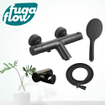 FugaFlow Efficiente Sobrado Robinet de douche/bain thermostatique avec douchette 3jets et support avec flexible Noir mat SW1125856